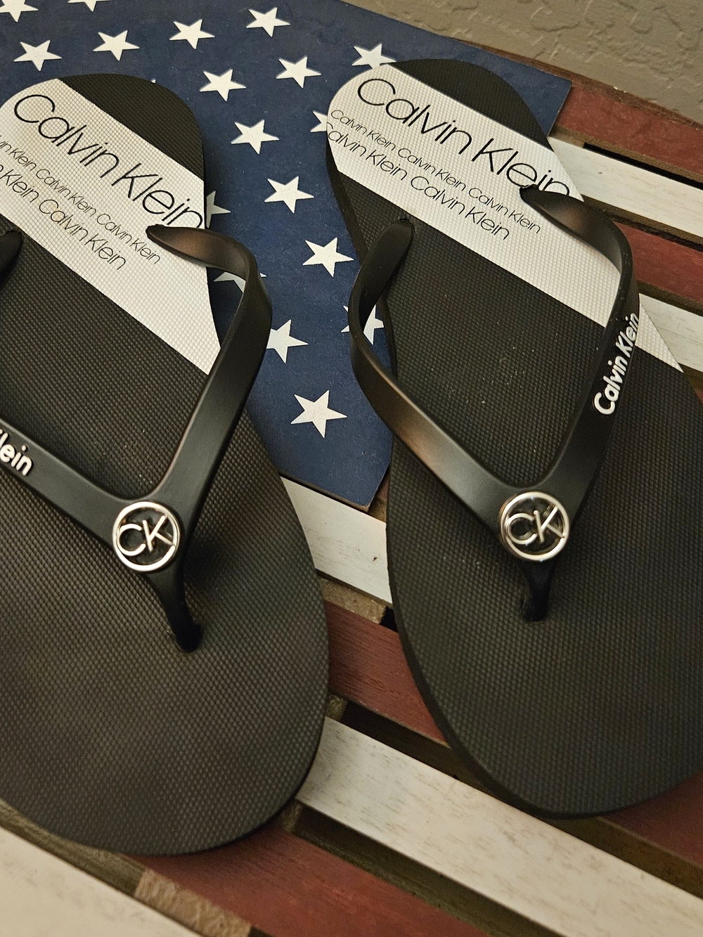 Calvin Klein Women’s Black CK Logo Flip Flops